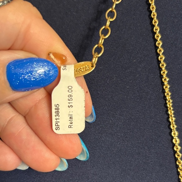 Sabika Gold Necklace with Teal and Blue Accents - Picture 3 of 3